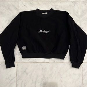 MadHappy black cropped inside out sweatshirt. Size small